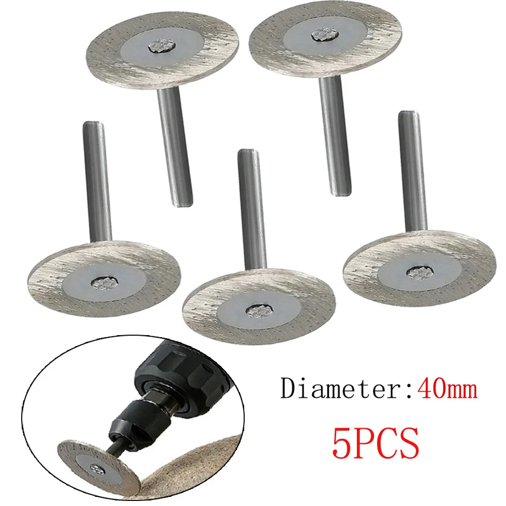 5Pcs Diamond Cutting Disc 6mm Shank 40mm Circular Saw Blade W/ Mandrel For Wood Metal Stone Cutting Electric Grinder Rotary Tool