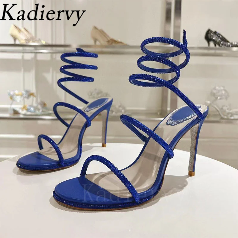 Sexy High Heels Sandals Woman Crystal Snake Twine Around Ankle Strap Dress Shoes Women Summer Stiletto Gladiator Sandals Women