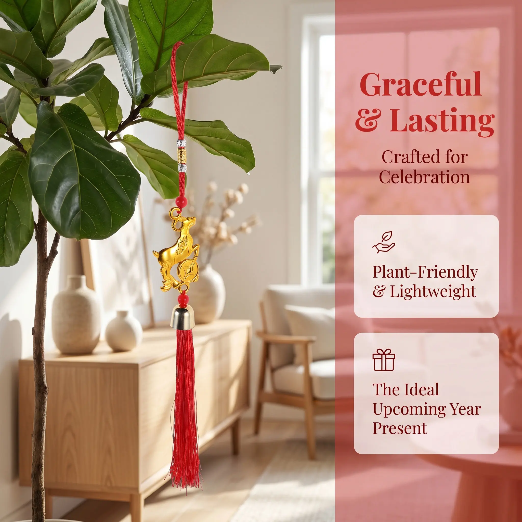 10Pcs Chinese Zodiac Goat Decorations Lucky Tassel Pendants for Lunar New Year Spring Festival Hanging Ornaments Prosperity