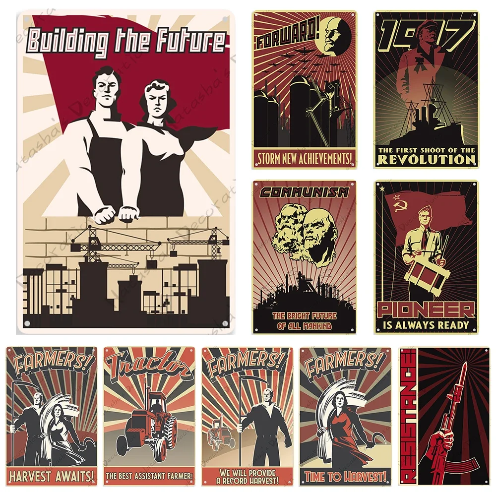 لافتة معدنية من الثورة السوفيتية ، ملصق شيوعي عتيق ، ملصق ديكور قديم ، ديكور حائط ، نادي ، حانة ، منزل ، مقهى ، ديكور صناعي