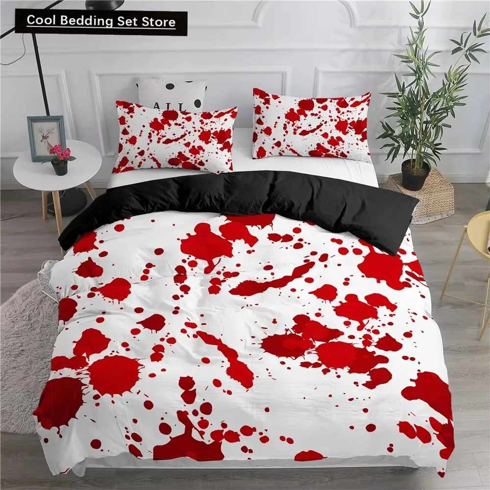 Halloween King Queen Duvet Cover Horror Blood Hand Bedding Set for Teens Scary Red Blood Stains Polyester Quilt Cover