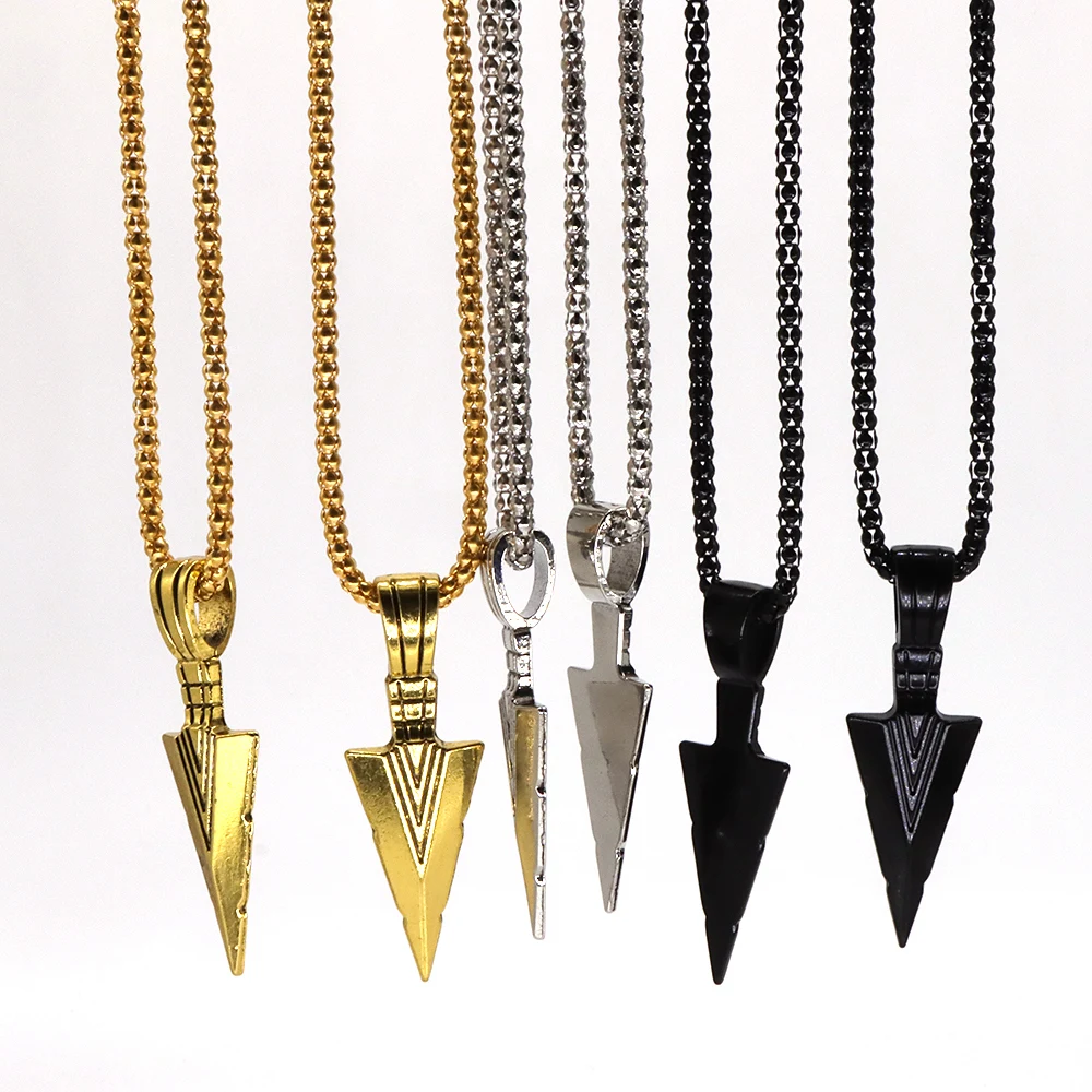 Men's Fashion Jewelry Arrow Head Pendant Black Stainless Steel Long Chain Necklaces for Women Unisex Casual Cool Lots Wholesale