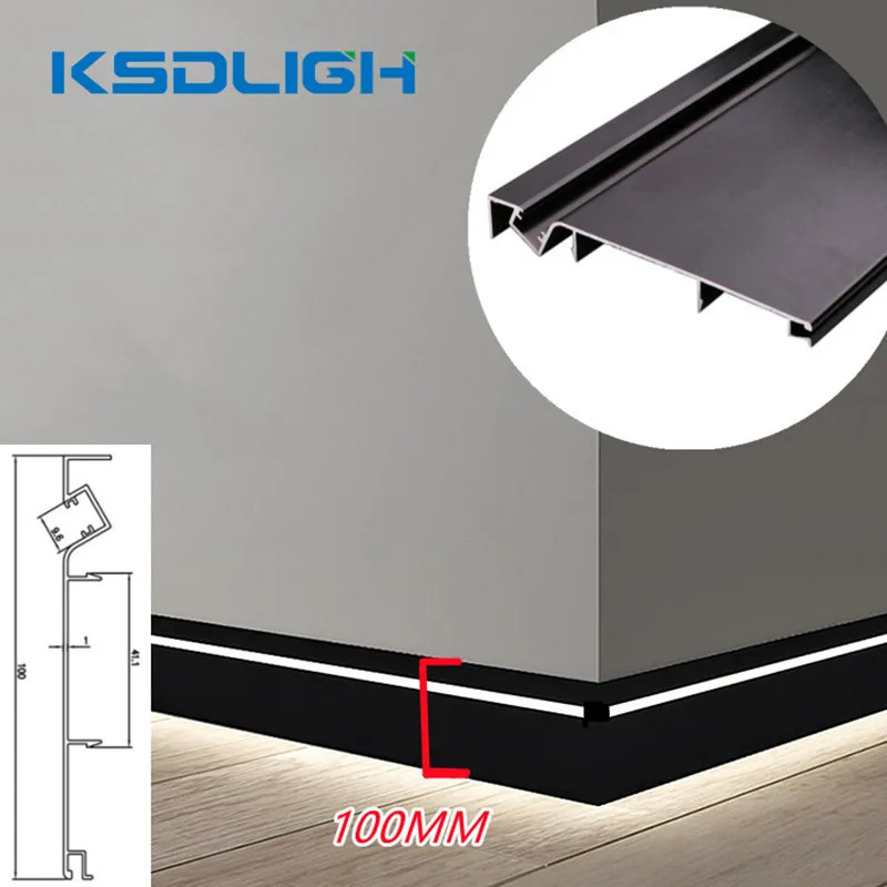 

H100MM Skirting Line Aluminium LED Profile Aluminium Corner Bar Linear Lighting Stair Corriord Indoor Decor Baseboard With Milky