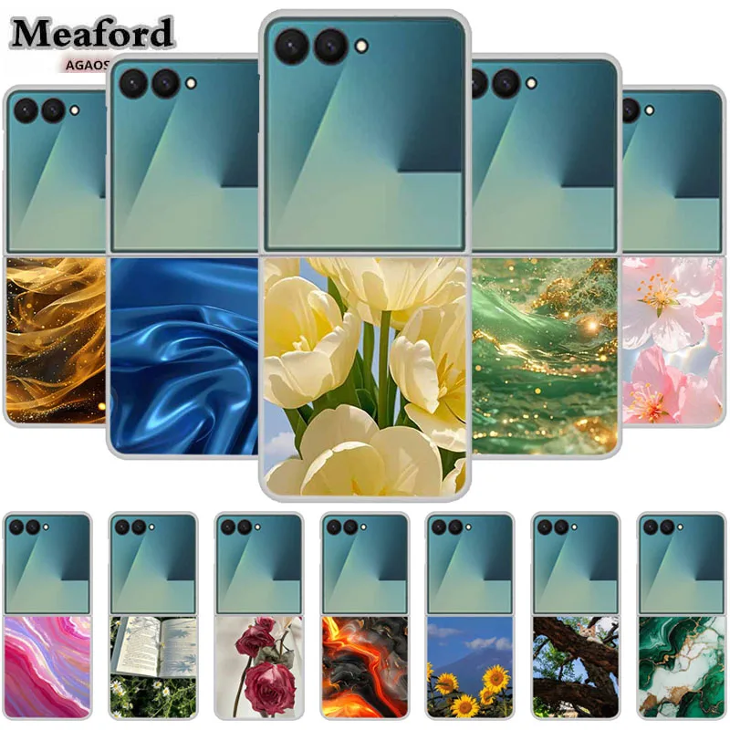 For Samsung Z Flip7 Flip 7 Case Flower Colour Back Cover Hard PC Phone Cases For Samsung Galaxy Z Flip7 Foldable Tansparent Capa