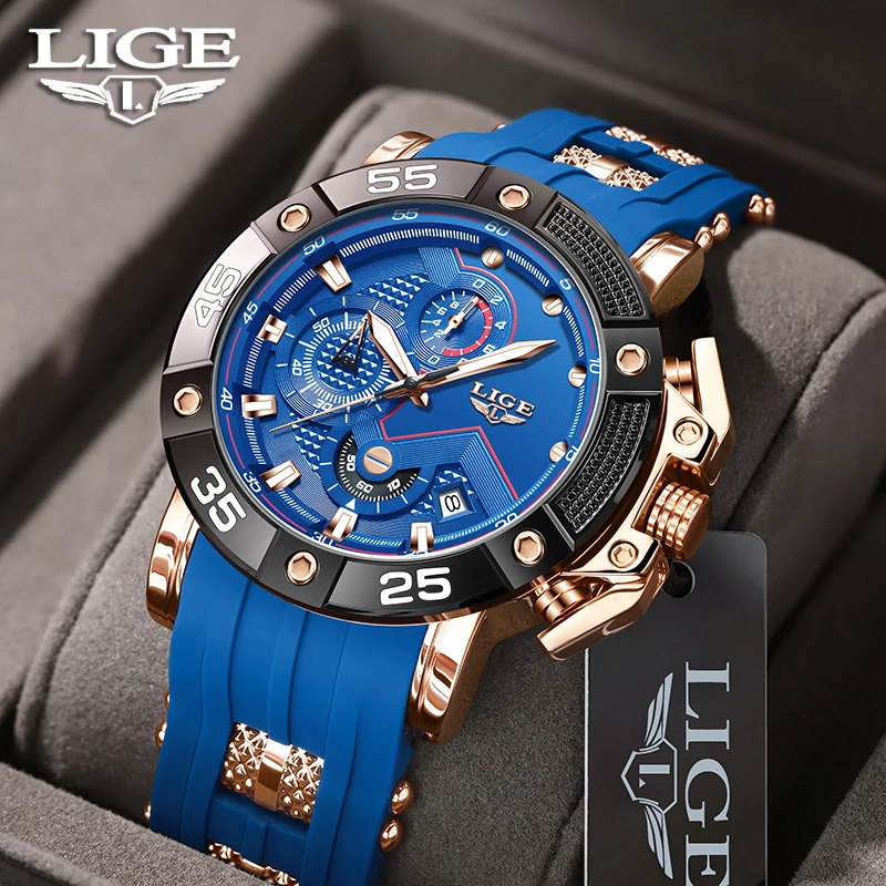 

LIGE Brand Fashion Watches Men Sports Big Dial Luxury Mens Watch Quartz Waterproof Luminous Chronograph Wristwatch Reloj Hombre