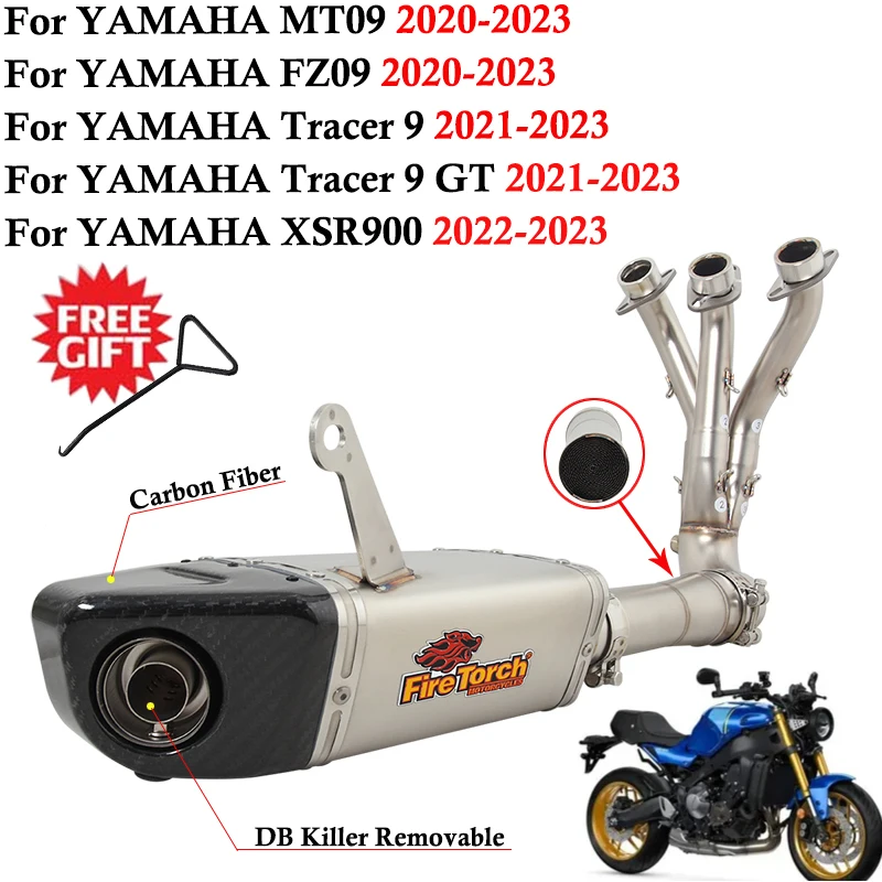 

Full Systems For Yamaha MT09 FZ09 Tracer 9 GT XSR900 2020 - 2023 Motorcycle Exhaust Escape Front Link Pipe Carbon Fiber Muffler