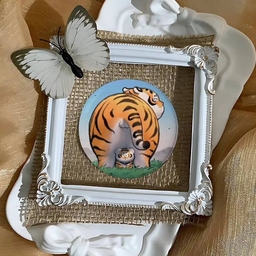 Cute Little Fat Tiger Premium Tinplate Round Lapel Pins: Cute Badge Brooches For Shoulder Bag Accessories, Souvenir Gifts view 6