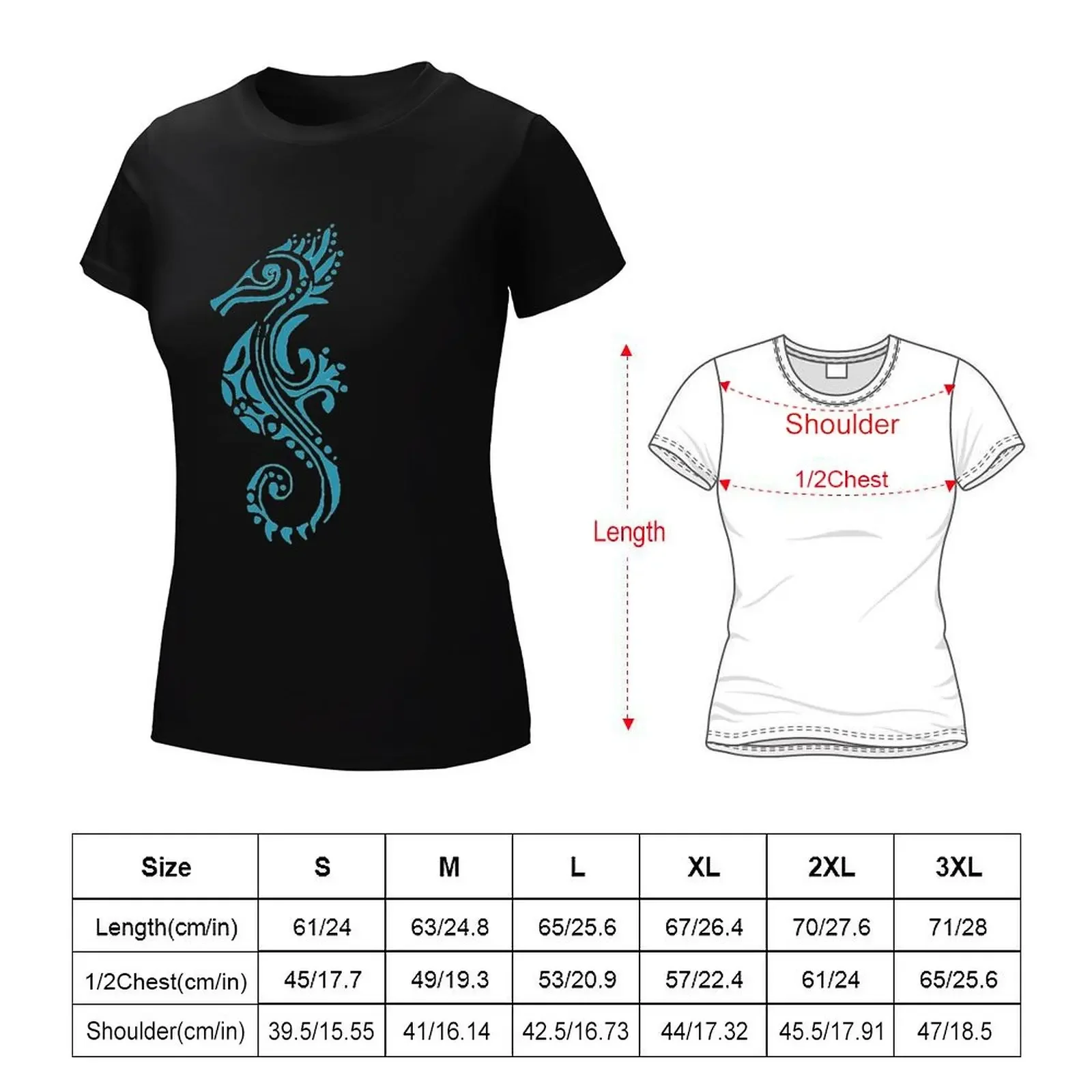 Seahorse turquoise tattoo T-Shirt Aesthetic clothing vintage funny Women's clothing