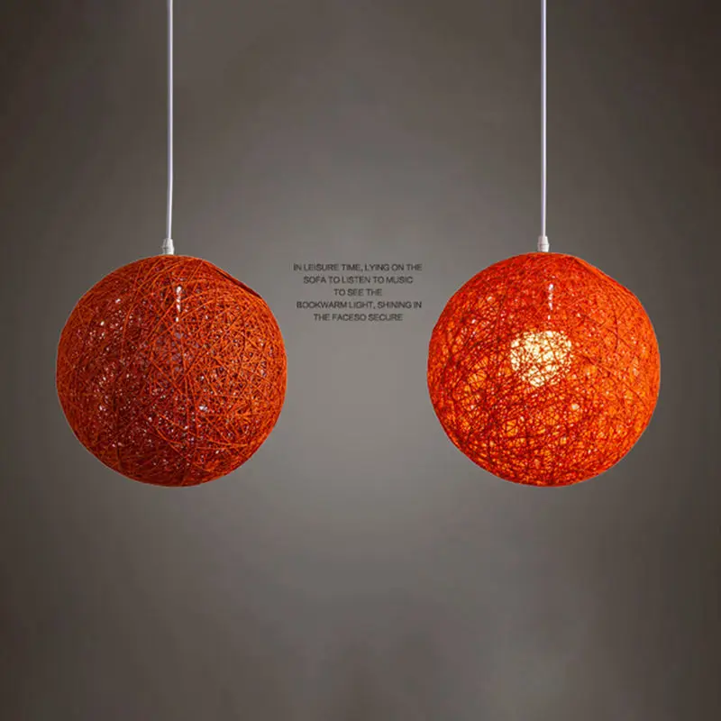 Bamboo, Rattan And Jute Ball Chandelier Individual Creativity Spherical Rattan Nest Lampshade