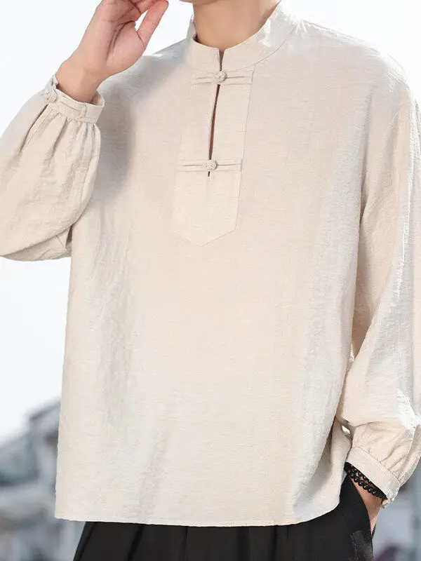 

Новый китайский хлопково-льняной длинный халат для мужчин в стиле Хань, для занятий, дома, в стиле Тан, с пуговицами, модный