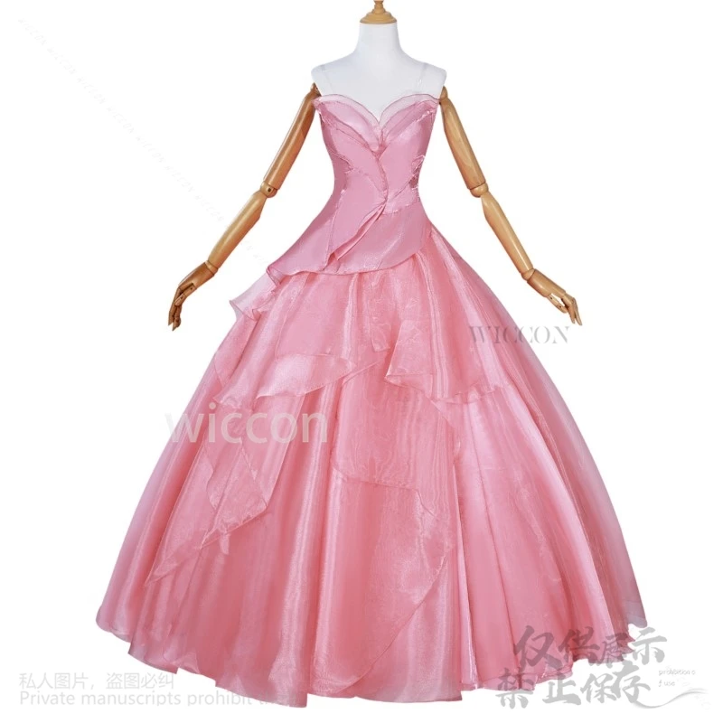 Anime Movie Cosplay Glinda Wicked Costume Pink Evening Long Lolita Dress Wig Halloween Christmas Party Uniform Girls Customized