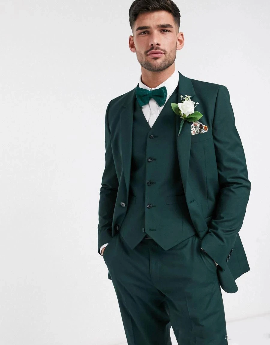 

Dark Green Two Men Suit Two Buttons Costume Homme Tuxedo Prom Wedding Groom Blazer Terno Masculino Slim Fit 3 Pcs