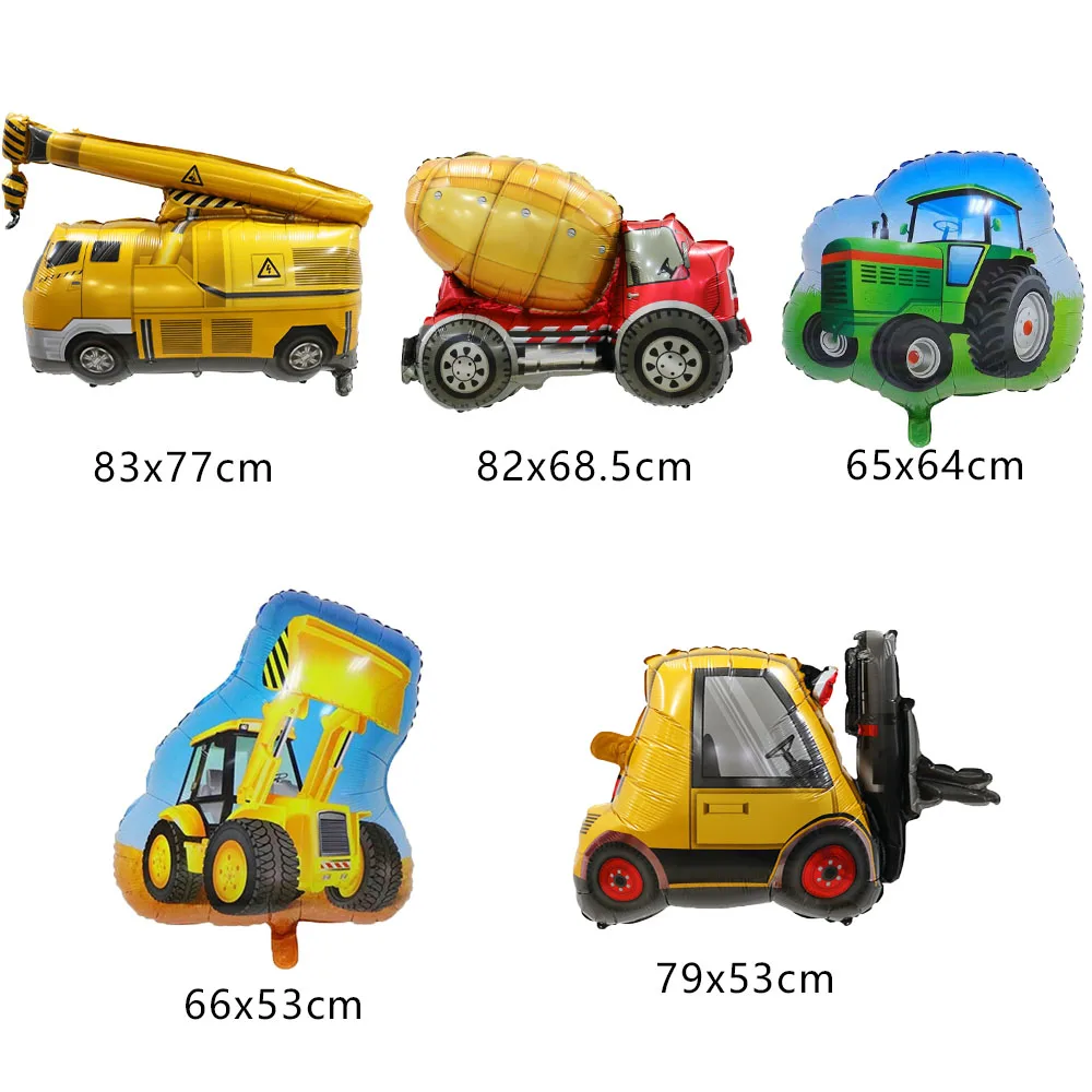 5pcs Construction Themed Balloon Carton Vehicle Balloon Excavator Forklift Crane Balloons for Boy's Construction Birthday Party