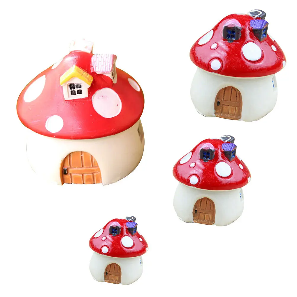 4Pcs Moss Micro Landscape Bonsai Resin Ornaments Mushroom House Design Garden Lawn Home Yard Decorative Miniature Craft