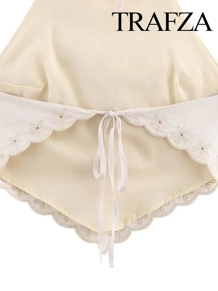 

HH женский новый модный короткий топ с вышивкой на шее и открытой спиной + брюки с карманами на эластичной талии, комплект из 2 предметов