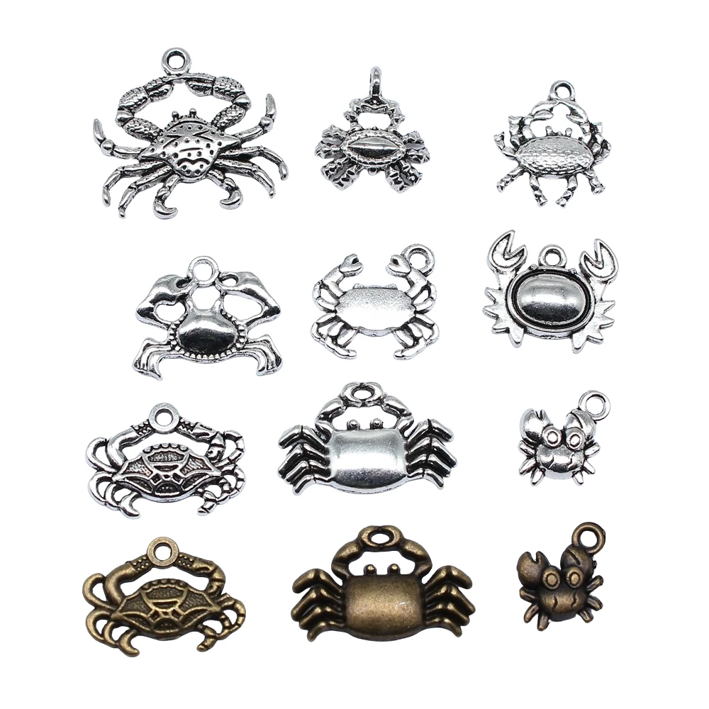 20pcs Charms Crab Tibetan Bronze Silver Color Pendants Antique Jewelry Making DIY Handmade Craft
