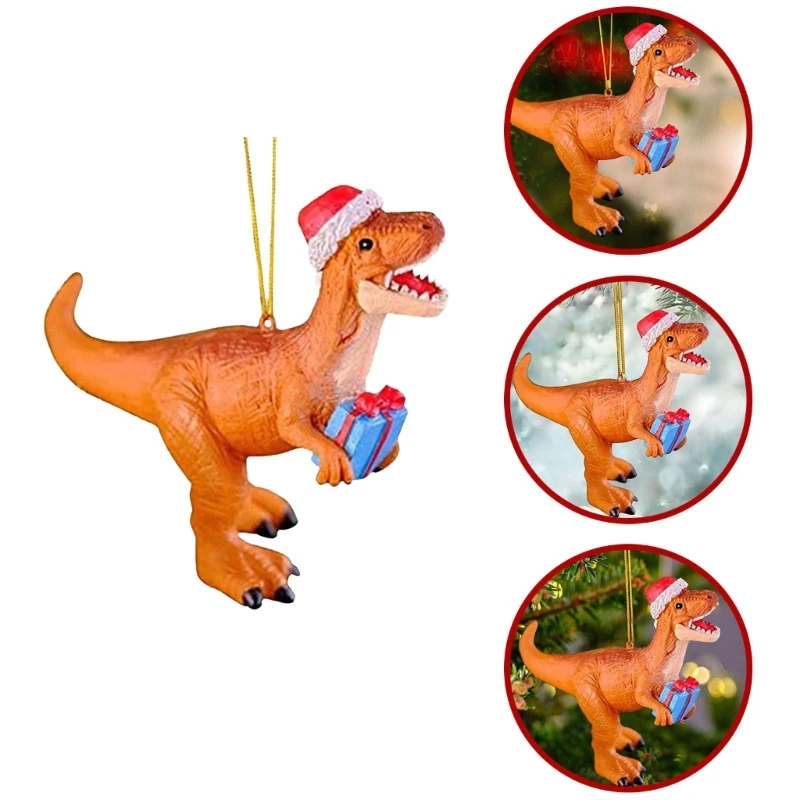 Adornos colgantes para árboles Navidad, dinosaurio con sombrero Navidad, regalo para niños