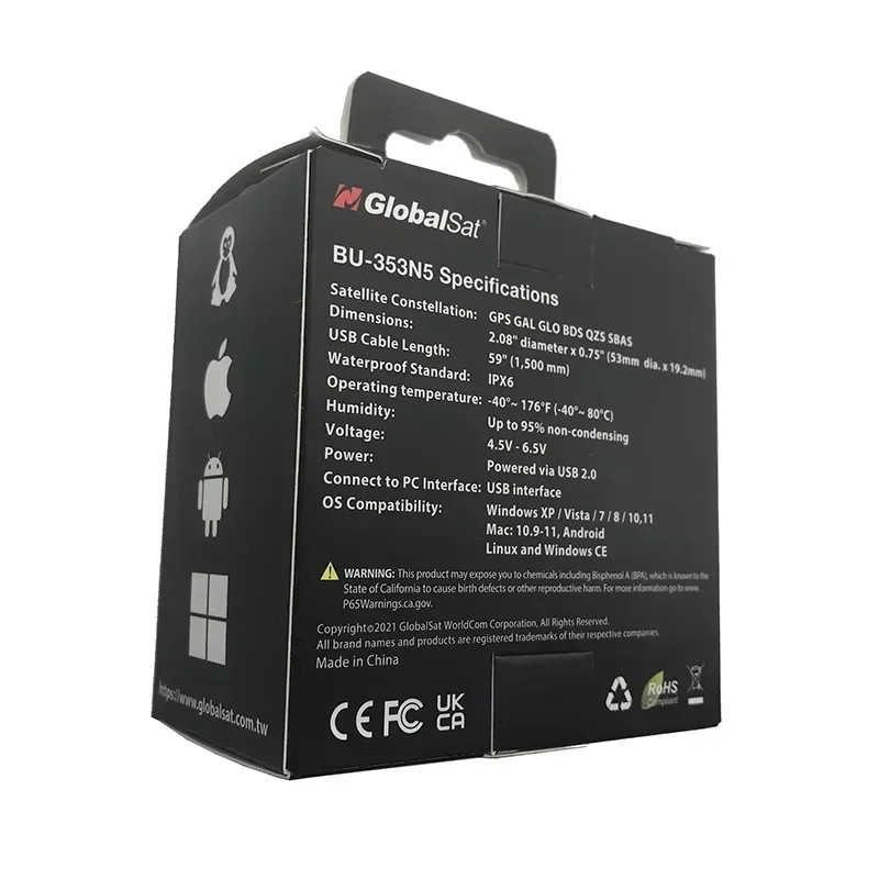 Récepteur GPS USB GlobalSat étanche BU-353N5, g-mouse BU353N5, remplacement BU-353S4 MediaTek AG3335MN GPS GLONASS BDS QZS SBAS