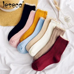 Jeseca New Cute Women Lace Ruffle Long Socks Cotton Soft Breathable Warm Winter Underwear Sweet Kawaii Girls Fashion Lingerie