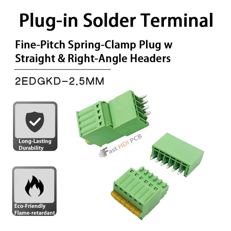 Spring Loaded Screwless Terminal Block Connector 2.54mm Pitch, 2EDGVC/RC 2-24 Position Straight Right Angle PCB Header, 5A 125V