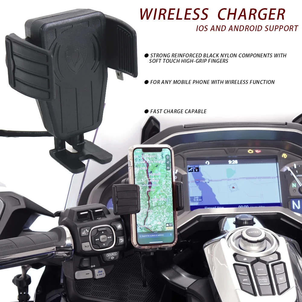 

Motorcycle 15W Wireless Phone Holder Phone GPS Mount Fast Charger Stand for Outdoor Travelling Phone Supply IOS Android Support