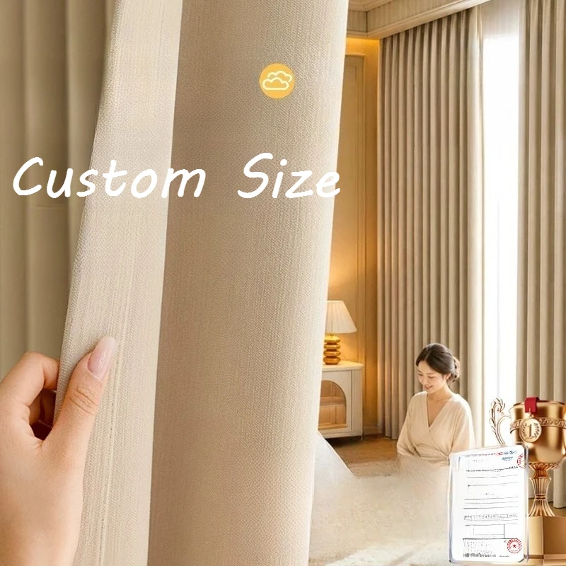 Custom Size Double-sided Chenille Curtains Fully Blackout Bedroom High-end Modern Simple Cream Style for Living Dining Room