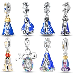 925 Silver Plated Cross Crown Virgin Mary Charms Beads Fit 3mm 925 Original Bracelets Fine DIY Jewelry Making For Women Gift