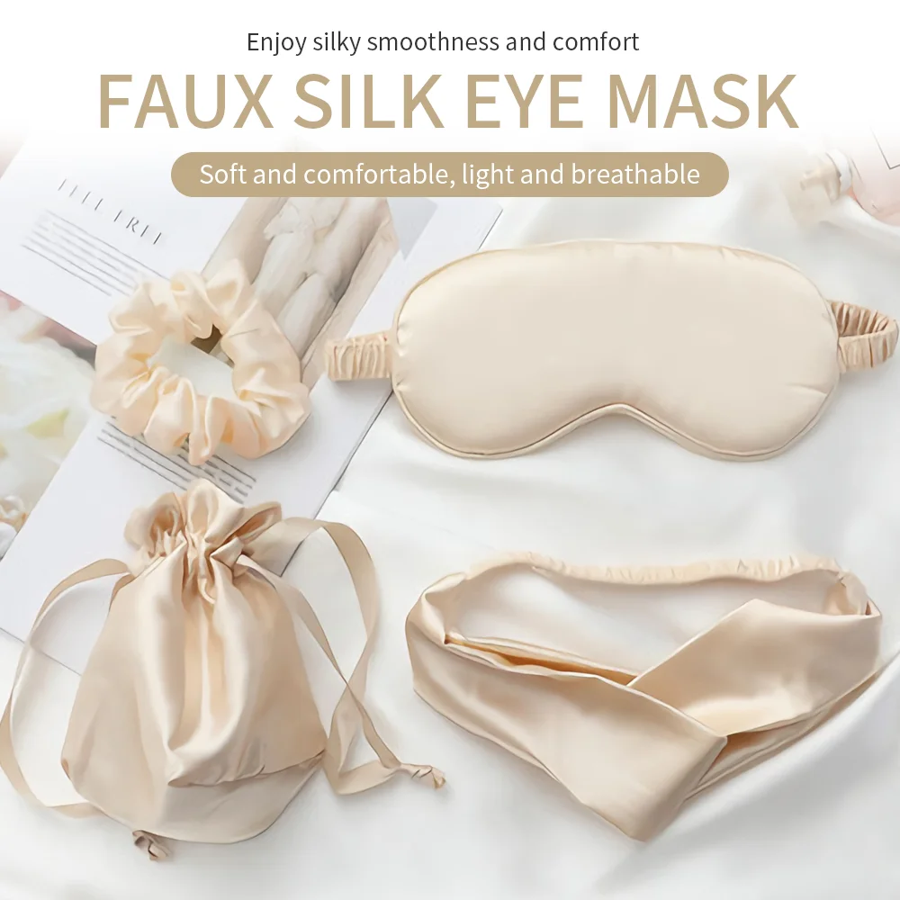 Faux Silk Sleep Eye Mask Four-piece Suit Soft and Skin-friendly Light proof Eye Cover Rest Travel Nap to Sleep Better For Women