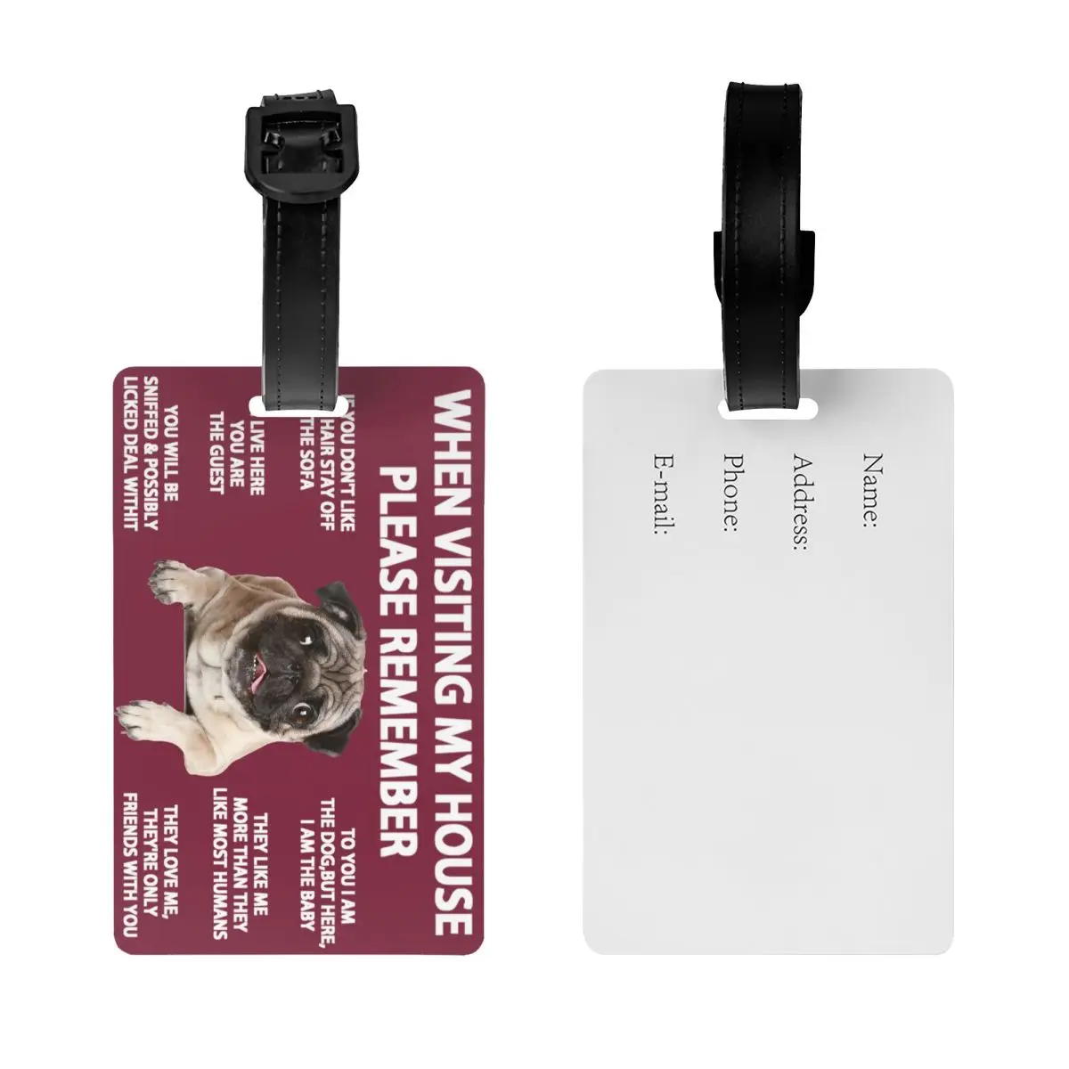 Bagagem Tags para Malas, Privacidade Cover, Nome ID Card, Lovely Pug Dog