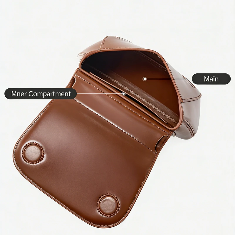 BURMINSA Small Genuine Leather Saddle Crossbody Bag Women Retro Cowhide Flap Shoulder Bag Daily Work Commuter Luxury Handbags