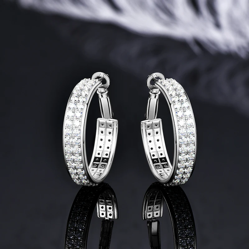 IOGOU D1.57CT Full Moissanite Earrings 925 Sterling Silver Hoop Clip Earrings for Women Luxury Engagement Party Birthday Gift