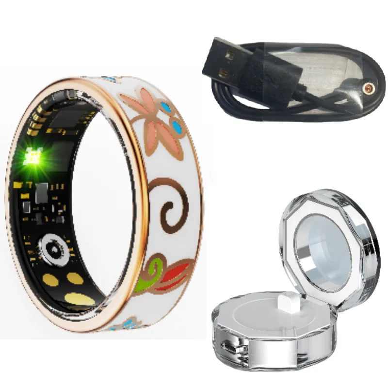 

Colored enamel craft women's smart ring sleep monitoring blood oxygen measurement blood pressure touch charging dock