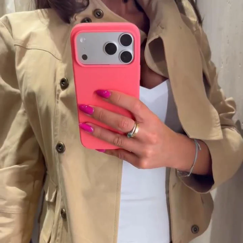 Damenjacken mit Stehkragen, Langen Ärmeln, Doppelreihigen Taschen, Frühlings- und Herbstmäntel, Einfarbig, Locker Geschnitten, Safari-Stil, Neue Oberbekleidung – Detail 18