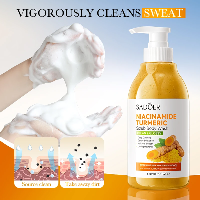 

SADOER Body Wash for Women Men Niacinamide Turmeric Scrub Shower Gel 520ml Deep Cleaning Long Lasting Fragrance