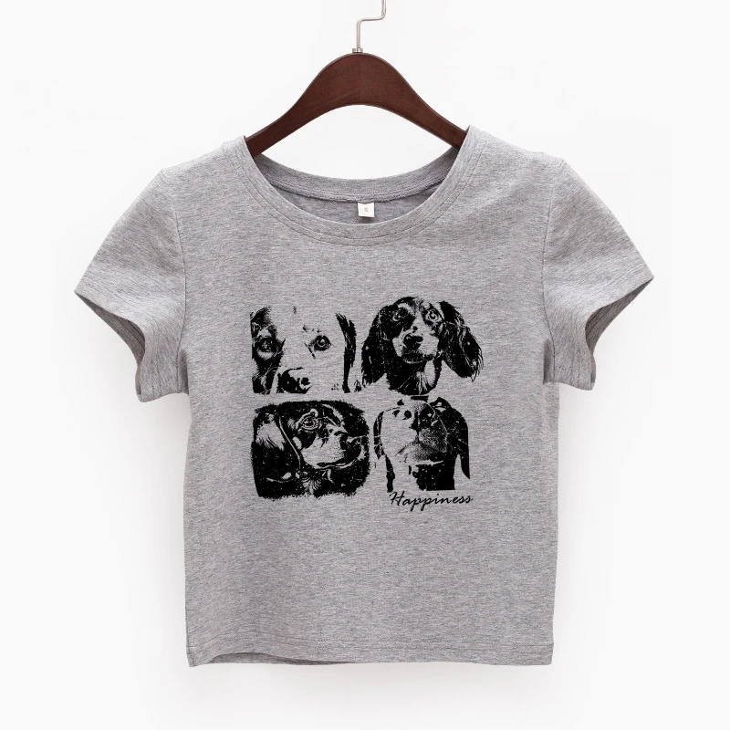 Amerikaanse Vintage Creatieve Hond Patroon Afdrukken T-shirt Y2k Harajuku Esthetiek Slanke Top Mode Veelzijdige Korte Mouw Vrouwen Tee