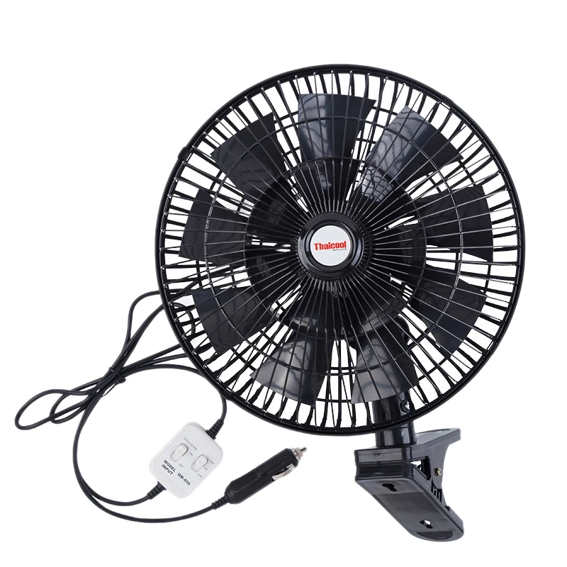 Thaicool 24V Car Electric Fan Adjustable Speed Oscillating Cooling Fans with Clip for Home Travel Car Truck