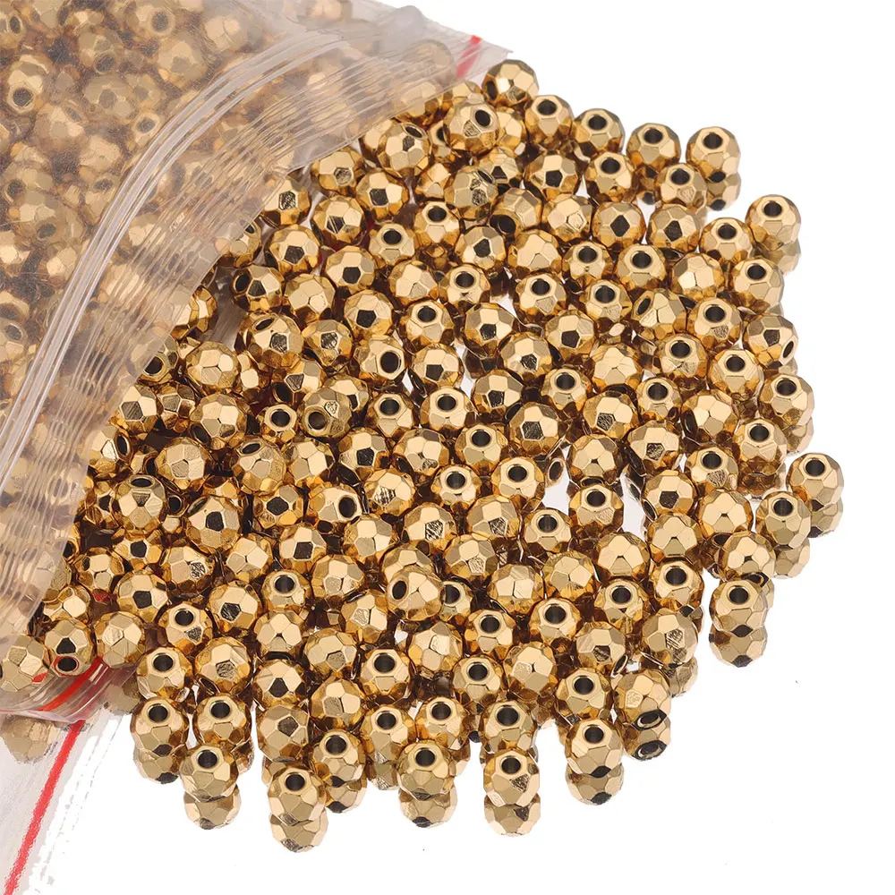 10pcs Lot Gold Plated Stainless Steel Round Faceted Beads for Jewelry Making Loose Spacer Bead for Bracelet Components Wholesale - Detail 1