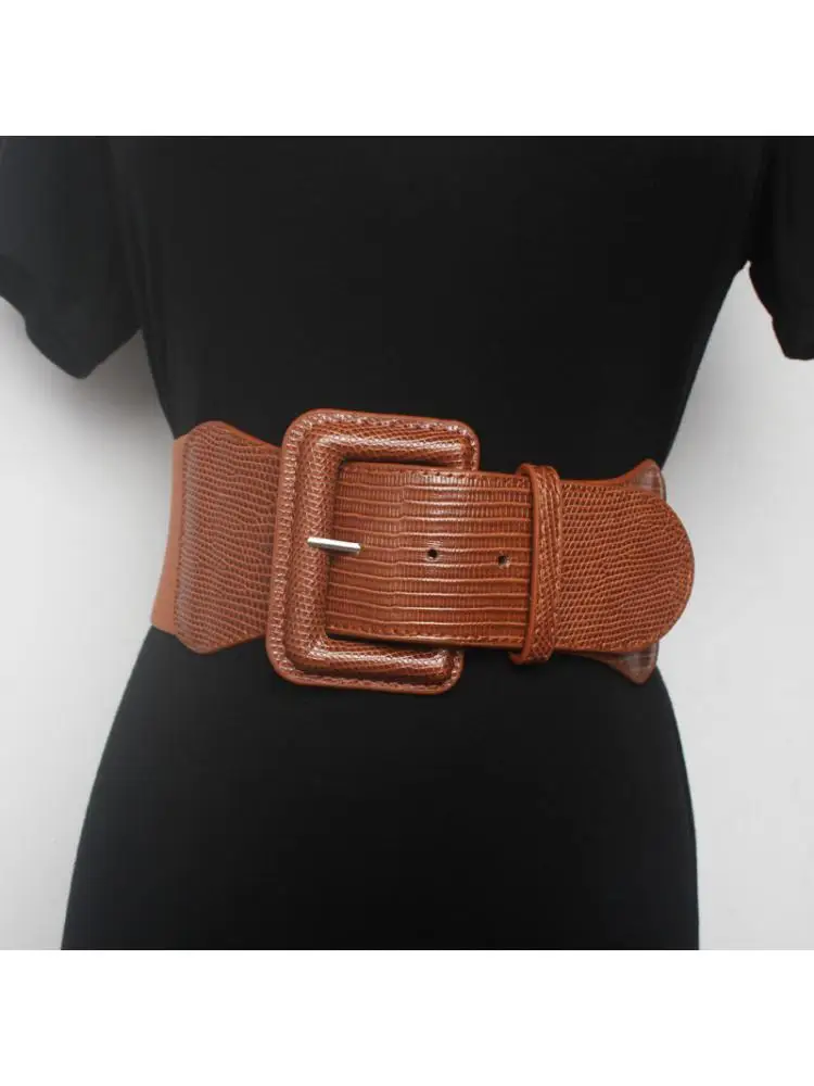 2024 Women Wide Belt Waist Sealing Cover Decoration Elastic Fashionable All Round Khaki Winter Black Light Waistline 65-82Cm AAA