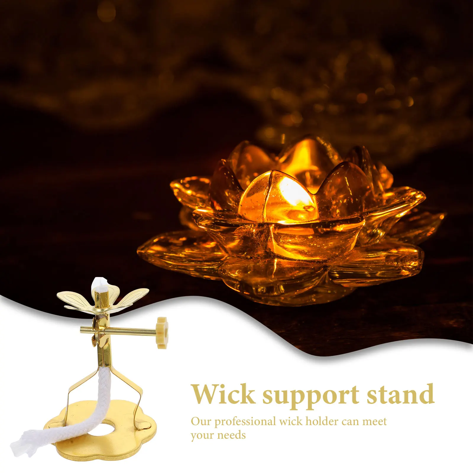 

2pcs Oil Lamp Wick Holder Alloy Windproof Stand For Temple Home Decoration Buddhist Supplies Portable Lighting