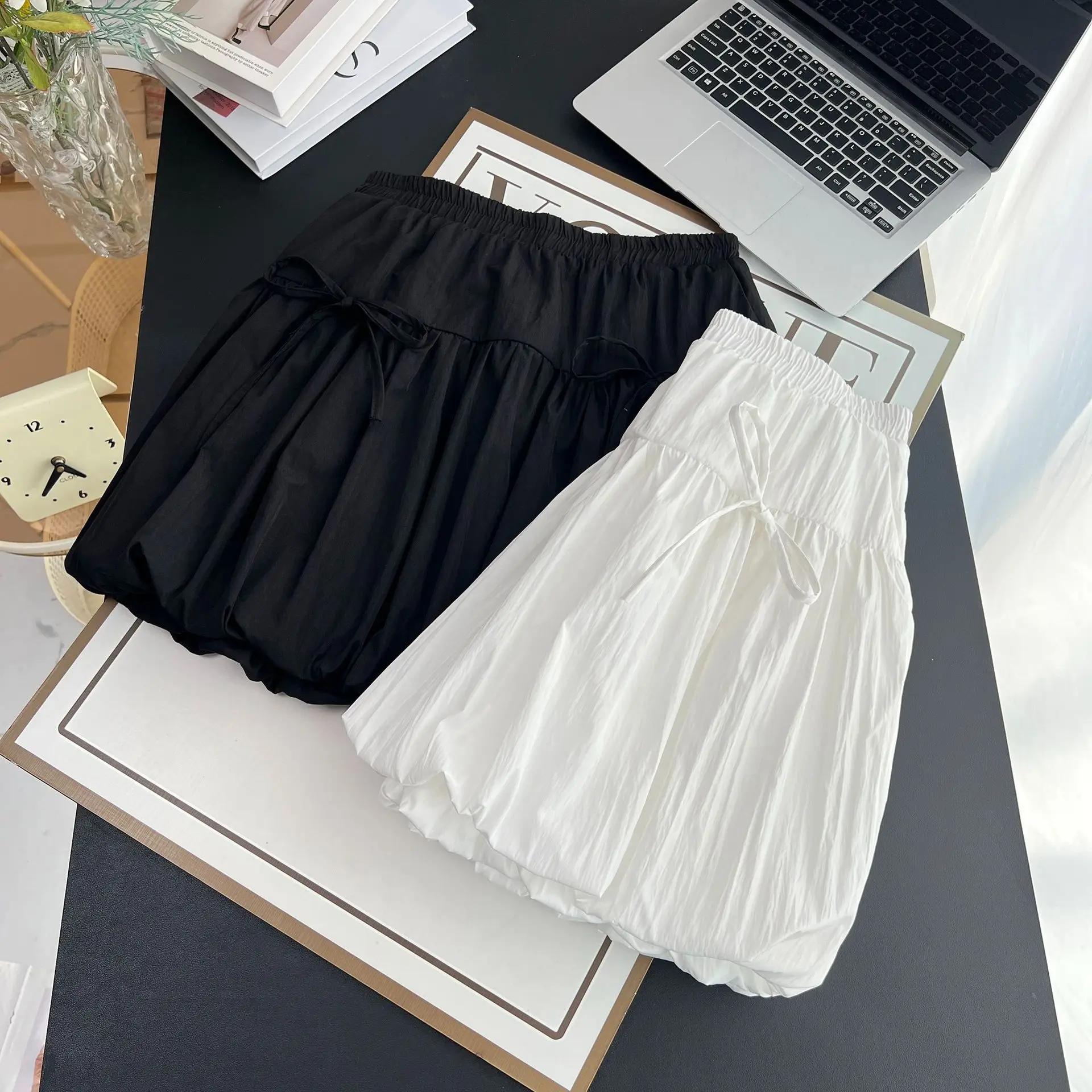 Novedad de verano, minifalda acampanada con agradable arco de 100KG, Falda corta lavada de talla grande para mujer 1662