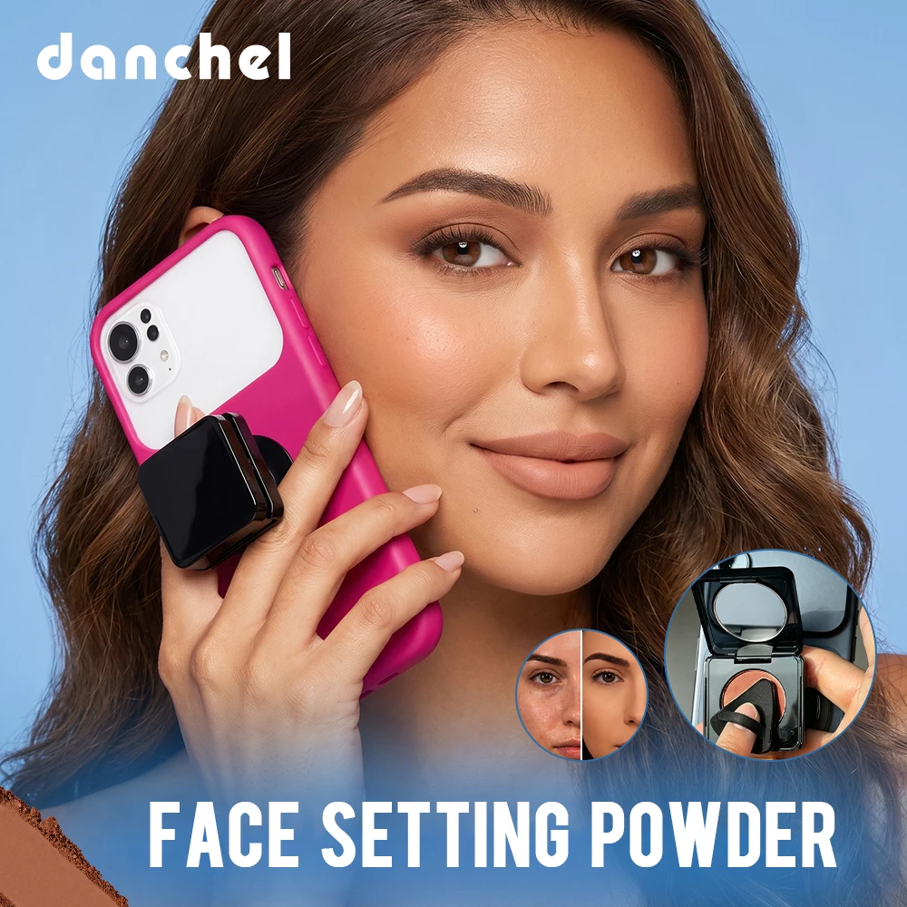 8 Shades Pressed Setting Powder with Phone Grip Oil Control Non-Caking Face Powder Airbrush Matte Finish Long Wear Makeup Powder