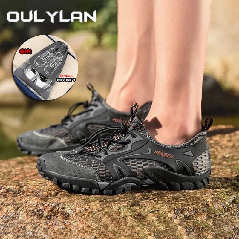 

Oulylan Big Mesh Hollow Out Sneakers Wear Resistant Breathable Wading Shoes Men Quick-drying Antiskid Hiking Footwear