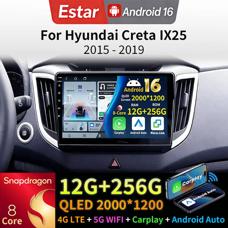 Android 16 Car Radio For Hyundai Creta IX25 2015 - 2019 GPS Multimedia Player Navi Head Unit Stereo Wireless Carplay Auto BT DSP