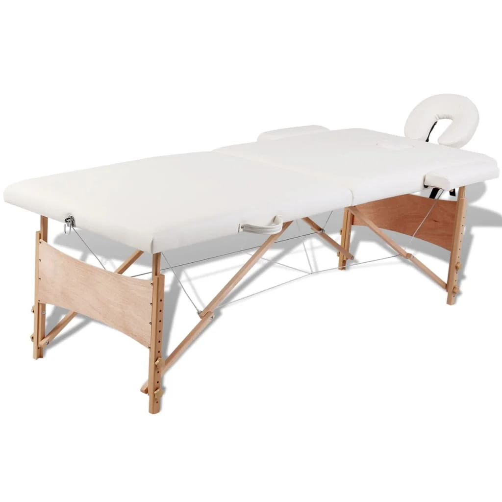 VidaXL 2 zones White Cream massage Foldable Table with Wooden Frame Folding massage Table massage table massage table Professional Folding massage Table