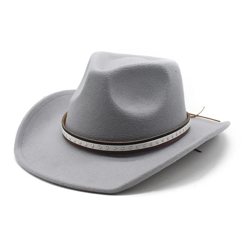 벨트 울 모자 트렌디한 가을 겨울 한국 스타일 남녀 공용 서부 카우보이 모자 넓은 챙 그늘 모자