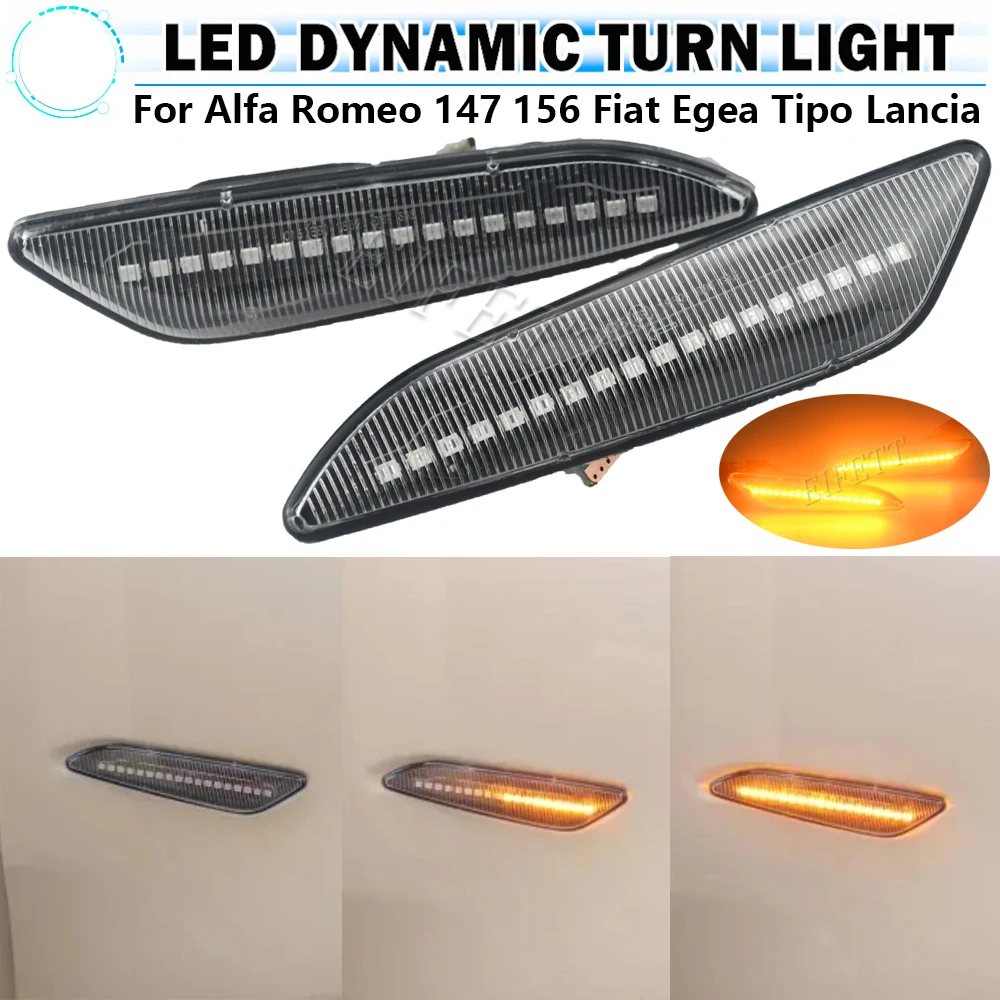 2 Pieces Sequential Flashing LED Turn Signal Side Marker Light For Alfa Romeo 147 156 For Fiat Egea Tipo Lancia Delta Ypsilon 3