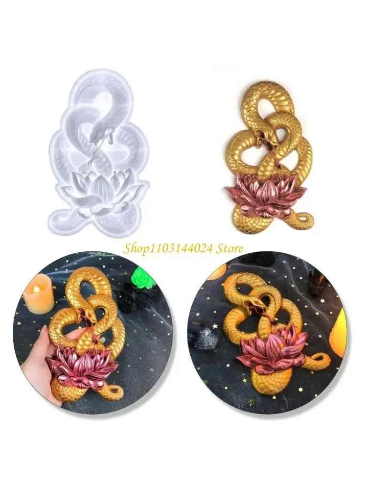

N5KE DIY Semi Three-Dimensional Lotuses Snake Silicone Mold for Wall Decoration Handmade DIY Room Tabletop Epoxy Resin Mould