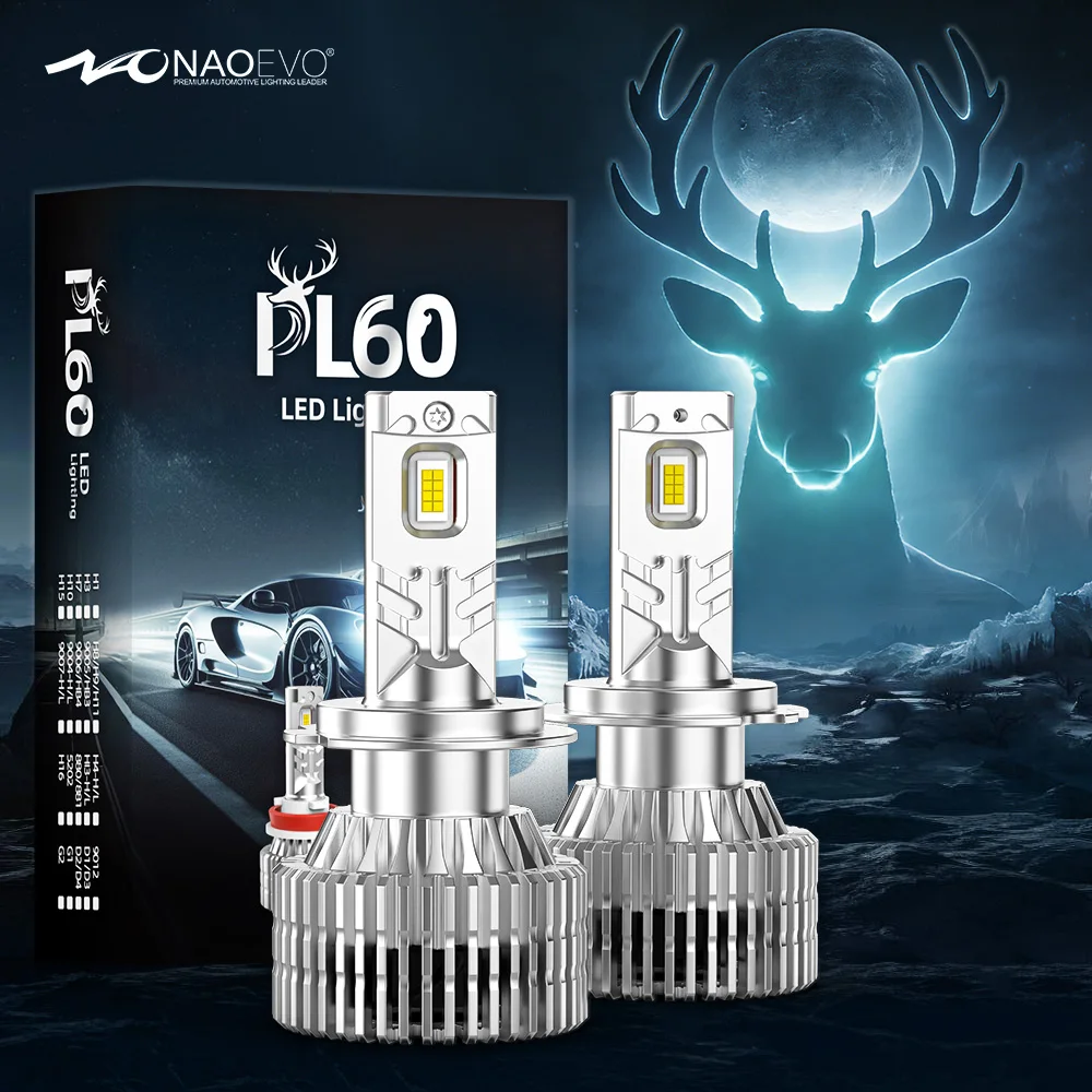Светодиодная фара NAOEVO PL60, дизайн «все в одном», 120 Вт, высокая мощность, H4 H7 H11, автомобильная лампа, 6500K, белый свет, дальний свет, автомобильная лампочка.