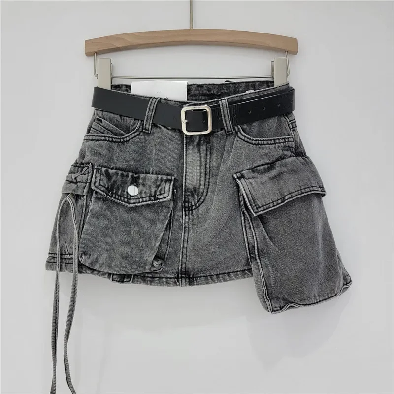 Jupes en jean pour femmes, Streetwear, jupe Cargo, poches multiples, taille haute, extensible, délavé, Y2k, en détresse, Vintage, ligne A, été 2025