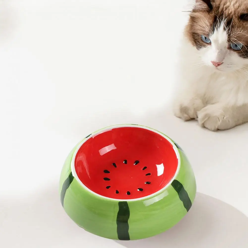 

Cat Bowl Ceramic Cute Fruit Themed Elevated Design Anti Vomiting Comfortable Eating Anti-spill Grooved Bottom Pet Bowl gatos